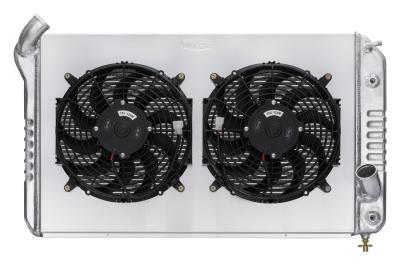 Cold-Case Aluminum Radiator w/ Dual 12 in Fan Kit - 31.75 in W x 19.5 in H x 6.75 in D - Left Side Inlet - Right Side Outlet - Polished - Chevy Corvette 1969-72 CHV714A-1K