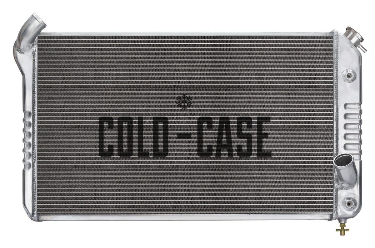 Cold-Case Aluminum Radiator - 31.75 in W x 19.5 in H x 3 in D - Left Side Inlet - Right Side Outlet - Polished - Chevy Corvette 1969-72