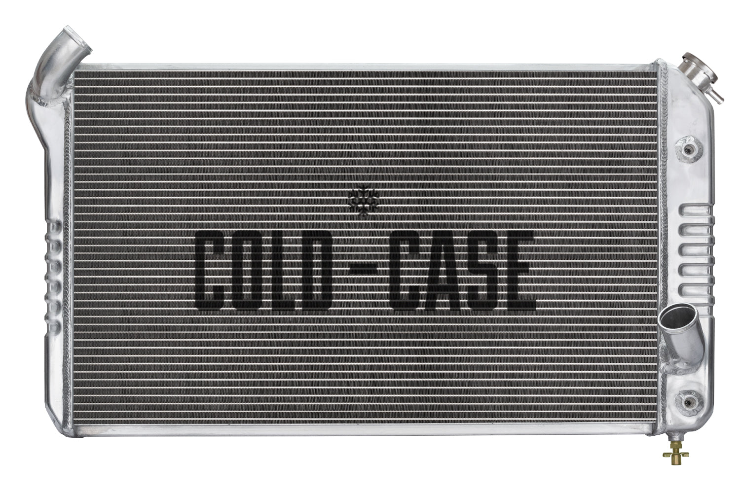 Cold-Case Aluminum Radiator - 31.75 in W x 19.5 in H x 3 in D - Left Side Inlet - Right Side Outlet - Polished - Chevy Corvette 1969-72