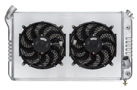 Cold-Case Aluminum Radiator w/ Dual 12 in Fan Kit - 31.75 in W x 19.5 in H x 6.75 in D - Left Side Inlet - Right Side Outlet - Polished - Chevy Corvette 1969-72 CHV714AK