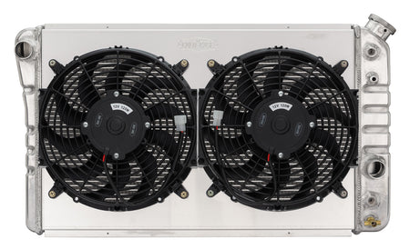 Cold-Case Aluminum Radiator w/ Dual 12 in Fan Kit - 29 in W x 16.5 in H x 6.75 in D - Left Side Inlet - Right Side Outlet - Polished - Chevy Corvette 1984-90