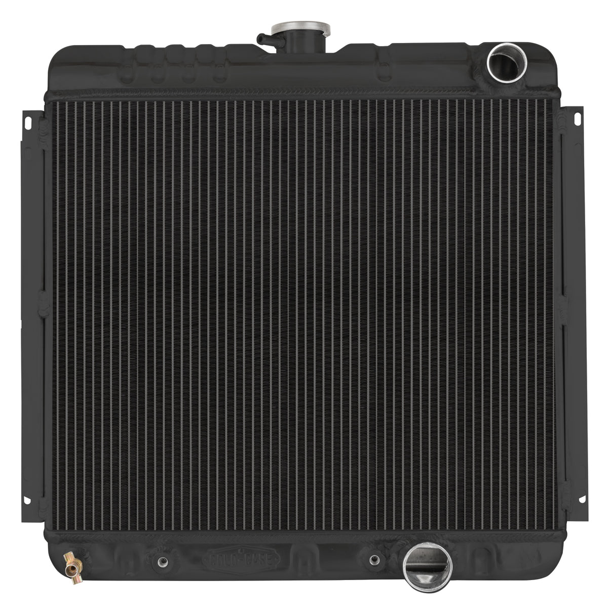 Cold-Case Black Night Rider Series Aluminum Radiator - 22.4 in W x 21.5 in H x 3 in D - Right Side Inlet - Right Side Outlet - Black - Automatic - Small Block Ford - Ford Mustang 1967-70