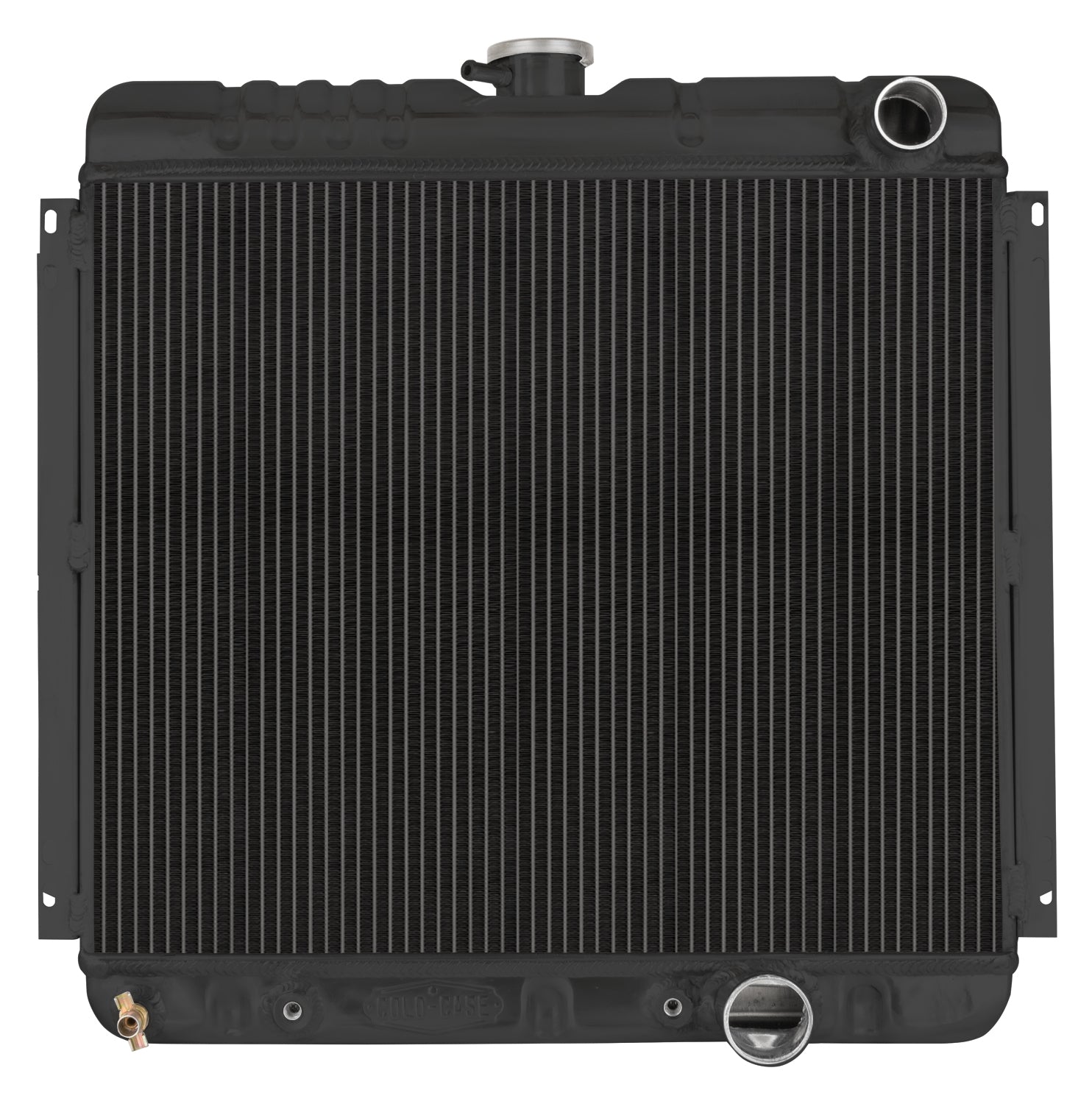 Cold-Case Black Night Rider Series Aluminum Radiator - 22.4 in W x 21.5 in H x 3 in D - Right Side Inlet - Right Side Outlet - Black - Automatic - Small Block Ford - Ford Mustang 1967-70