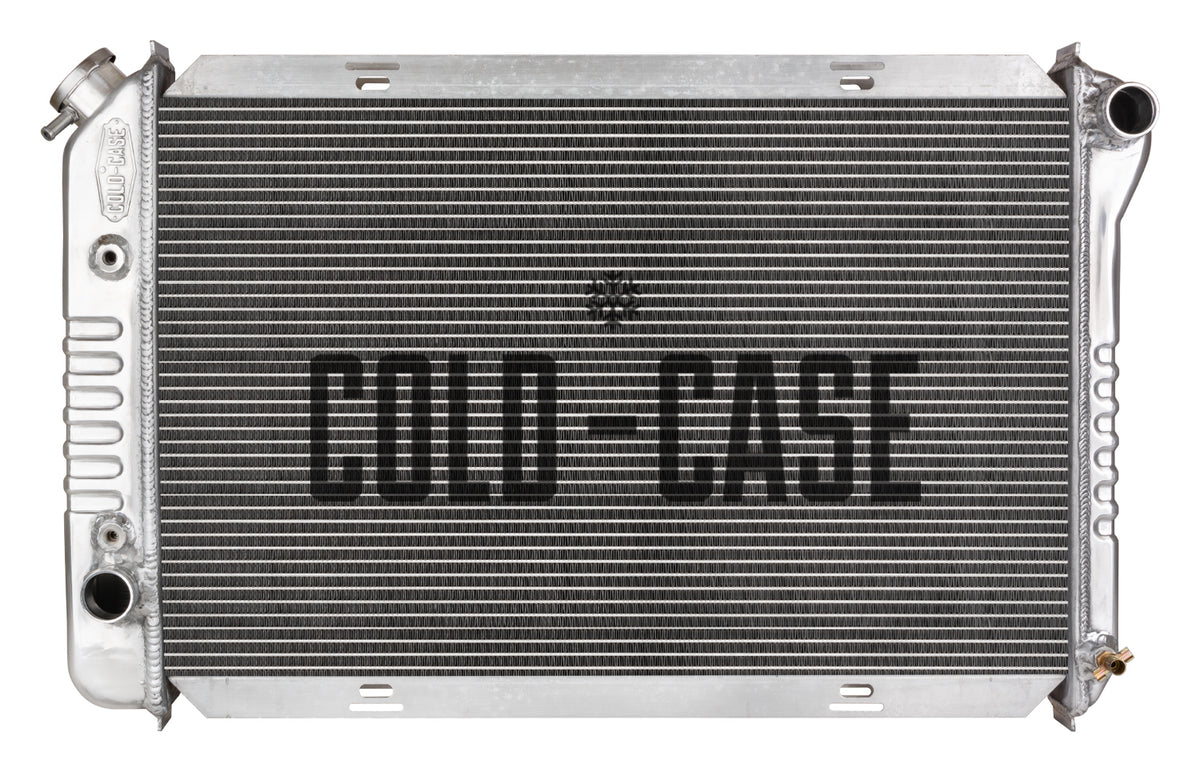 Cold-Case Aluminum Radiator - 31.75 in W x 19.75 in H x 3 in D - Right Side Inlet - Left Side Outlet - Polished - Ford Mustang 1971-73