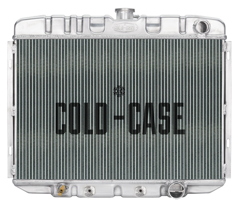 Cold-Case Aluminum Radiator - 25.5 in W x 21.5 in H x 3 in D - Right Side Inlet - Right Side Outlet - Polished - Ford Mustang 1967-70