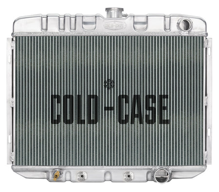 Cold-Case Aluminum Radiator - 25.5 in W x 21.5 in H x 3 in D - Right Side Inlet - Right Side Outlet - Polished - Ford Mustang 1967-70