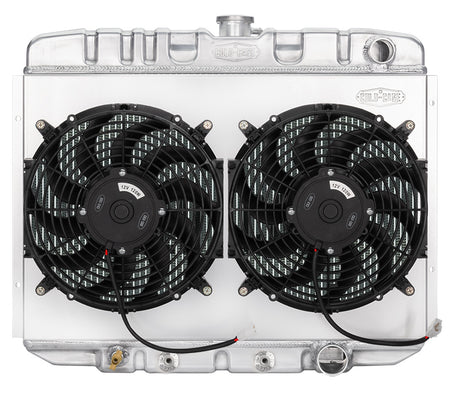 Cold-Case Aluminum Radiator - 25.5 in W x 21.5 in H x 6.75 in D - Right Side Inlet - Right Side Outlet - Polished - Ford Mustang 1967-70