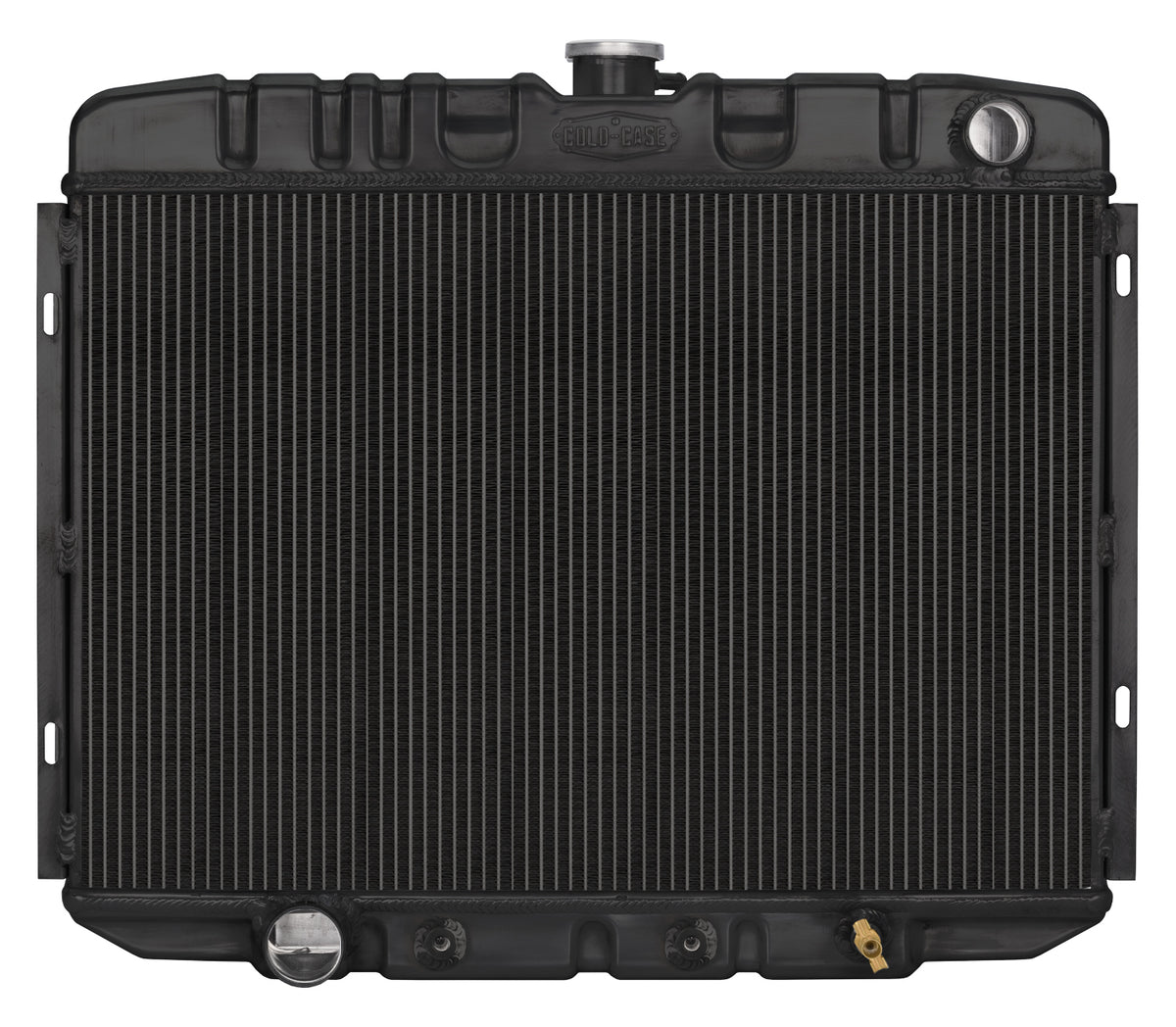 Cold-Case Black Night Rider Series Aluminum Radiator - 25 in W x 21.5 in H x 3 in D - Right Side Inlet - Left Side Outlet - Black - Automatic - Big Block Ford - Ford Mustang 1967-70