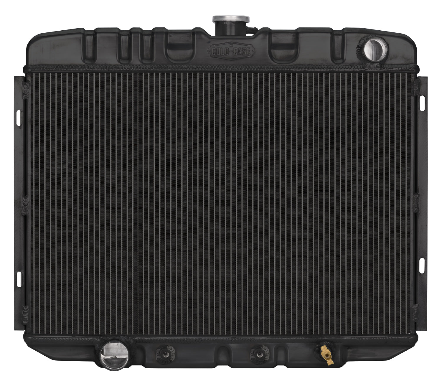Cold-Case Black Night Rider Series Aluminum Radiator - 25 in W x 21.5 in H x 3 in D - Right Side Inlet - Left Side Outlet - Black - Automatic - Big Block Ford - Ford Mustang 1967-70