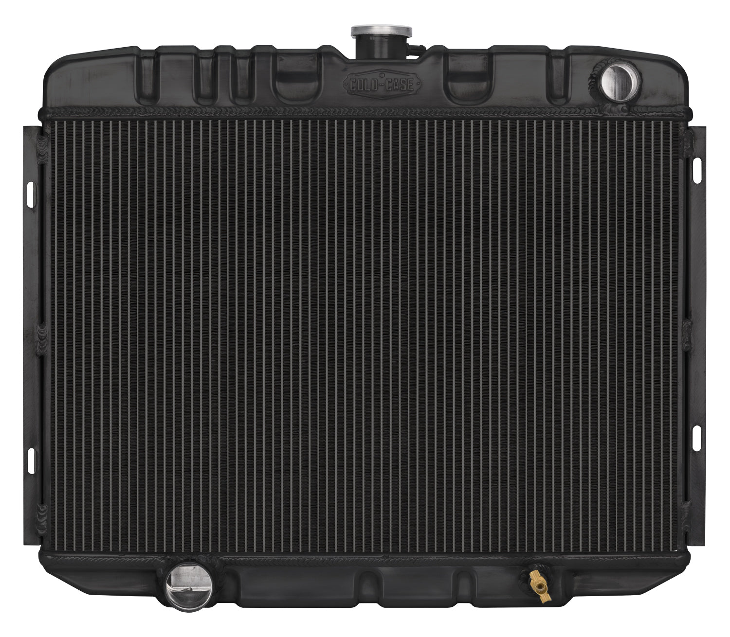 Cold-Case Black Night Rider Series Aluminum Radiator - 25 in W x 21.5 in H x 3 in D - Right Side Inlet - Left Side Outlet - Black - Manual - Big Block Ford - Ford Mustang 1967-70