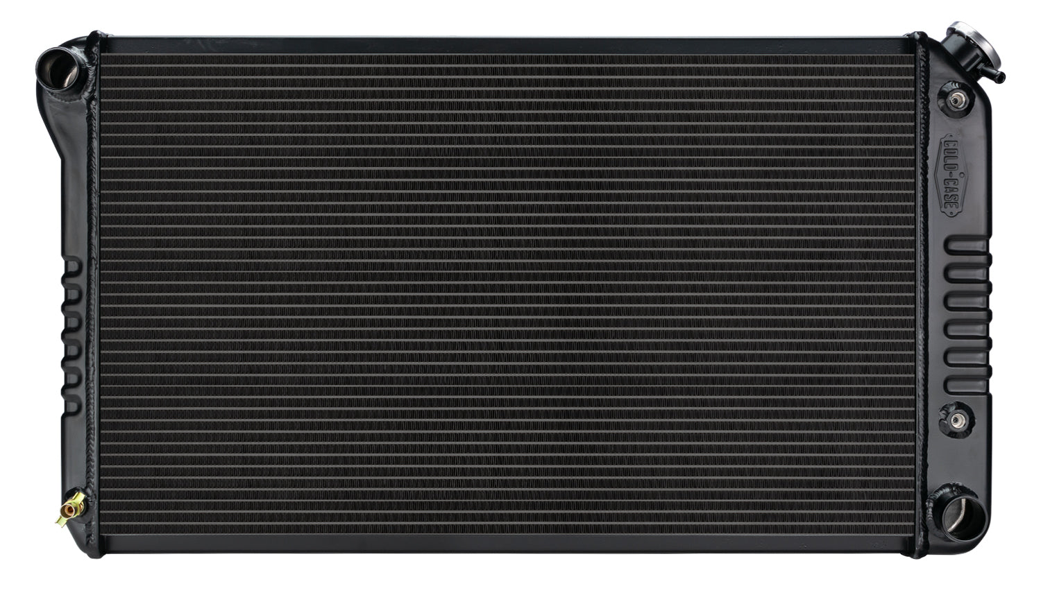 Cold-Case Black Night Rider Series Aluminum Radiator - 34.75 in W x 18.75 in H x 3 in D - Left Side Inlet - Right Side Outlet - Black - Automatic - GM A-Body 1968-77