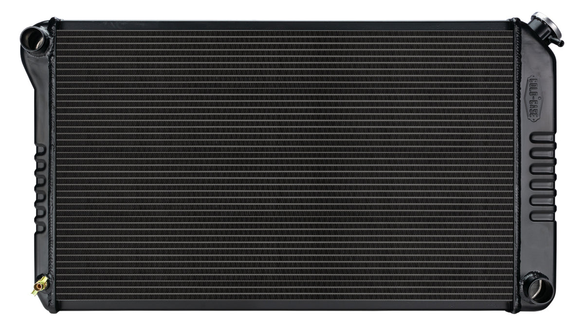 Cold-Case Black Night Rider Series Aluminum Radiator - 34.75 in W x 18.75 in H x 3 in D - Left Side Inlet - Right Side Outlet - Black - Manual - GM A-Body 1968-77