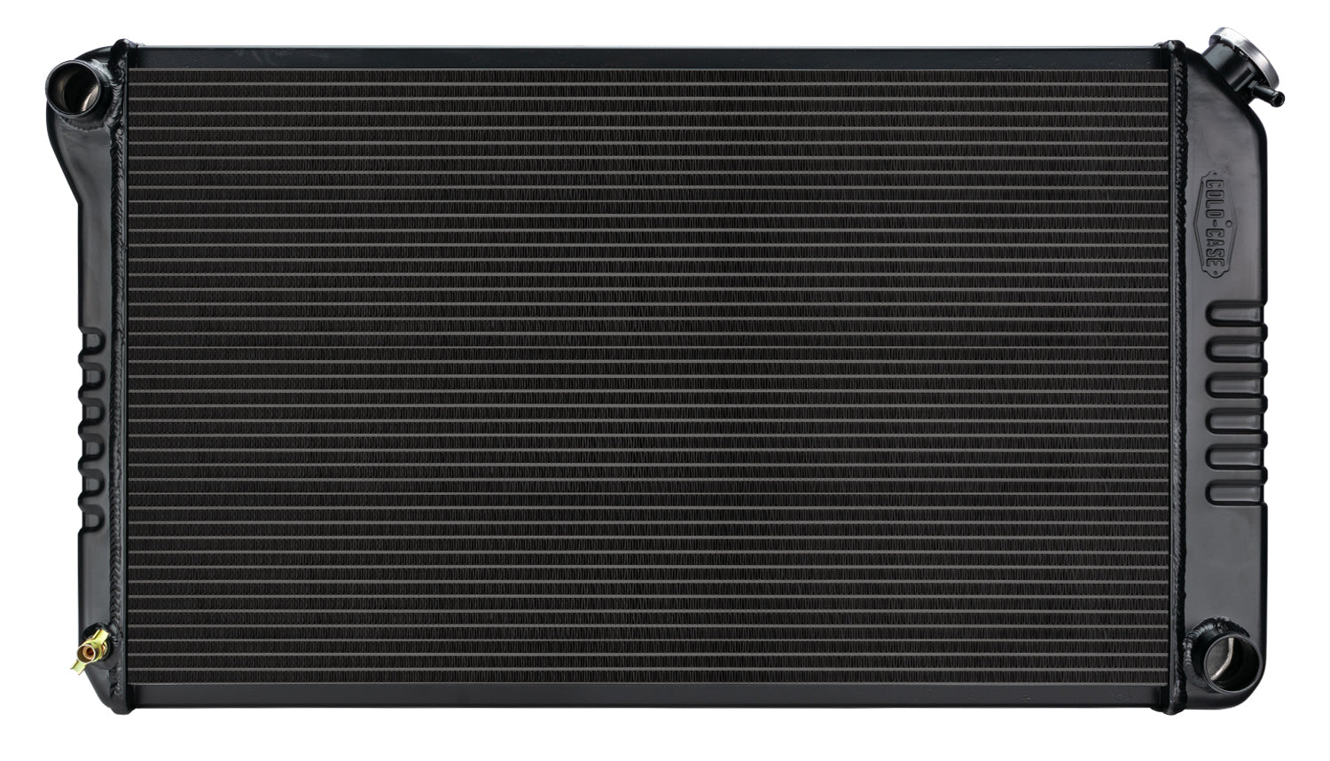 Cold-Case Black Night Rider Series Aluminum Radiator - 34.75 in W x 18.75 in H x 3 in D - Left Side Inlet - Right Side Outlet - Black - Manual - GM A-Body 1968-77
