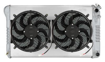 Cold-Case Aluminum Radiator & Fan Kit - 34.21 in W x 18.82 in H x 3 in D - Polished - Auto - GM LS-Series - GM A-Body 1968-77