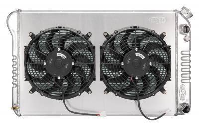 Cold-Case Aluminum Radiator & Fan Kit - 31.5 in W x 18.5 in H x 3 in D - Polished - GM LS-Series - GM G-Body 1978-88