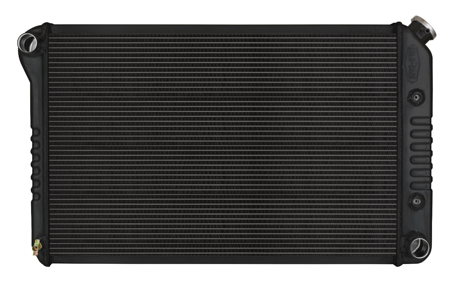 Cold-Case Black Night Rider Series Aluminum Radiator - 31.5 in W x 18.5 in H x 3 in D - Left Side Inlet - Right Side Outlet - Black - GM G-Body 1978-88