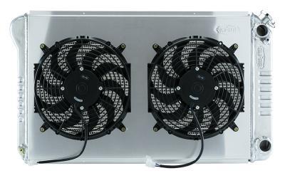 Cold-Case Aluminum LS Engine Swap Radiator and Fan - 34.33 in W x 21.0 in H x 6.75 in D - GM LS-Series - 77-87 GM Fullsize Truck - Polished