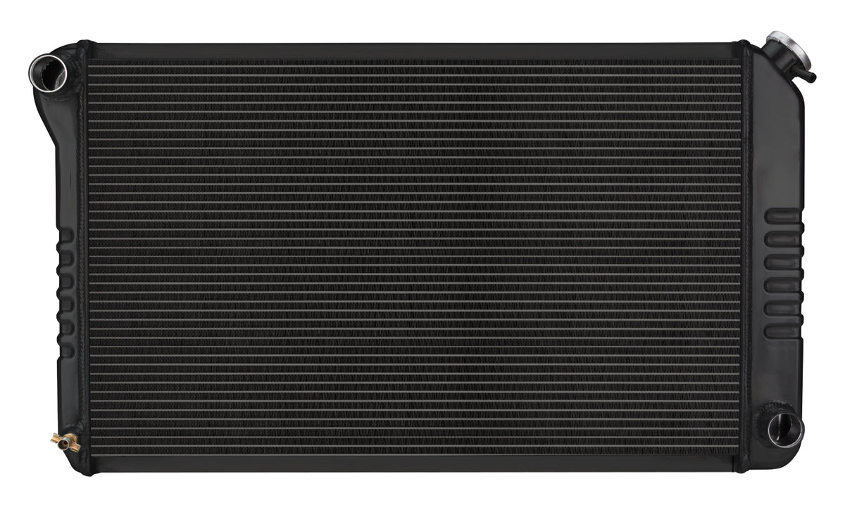 Cold-Case Black Night Rider Series Aluminum Radiator - 33.2 in W x 18.8 in H x 3 in D - Left Side Inlet - Right Side Outlet - Black - Manual - GM F-Body 1970-81