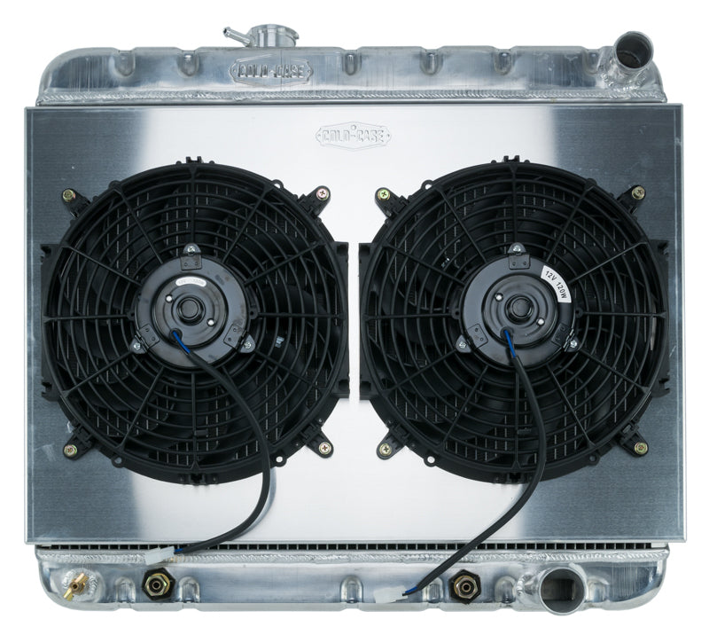 Cold-Case Aluminum Radiator w/ 16" Fan Kit w/ AC - 25.75 in W x 23.5 in H x 3 in D - Right Side Inlet / Outlet - Polished - GM A-Body 1964-65