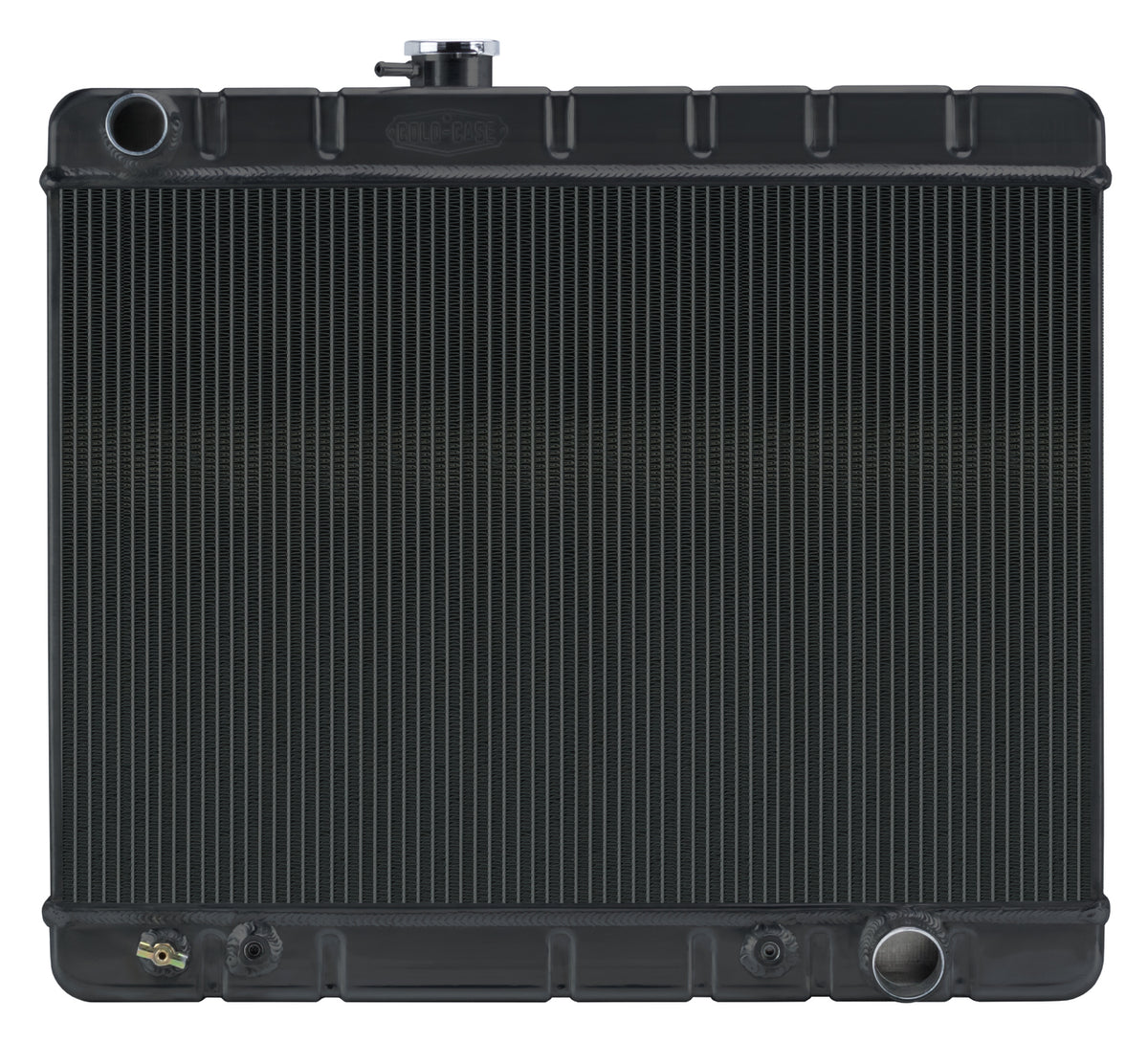 Cold-Case Black Night Rider Series Aluminum Radiator - 25.5 in W x 21.875 in H x 3 in D - Left Side Inlet - Right Side Outlet - Black - Automatic - GM A-Body 1966-67