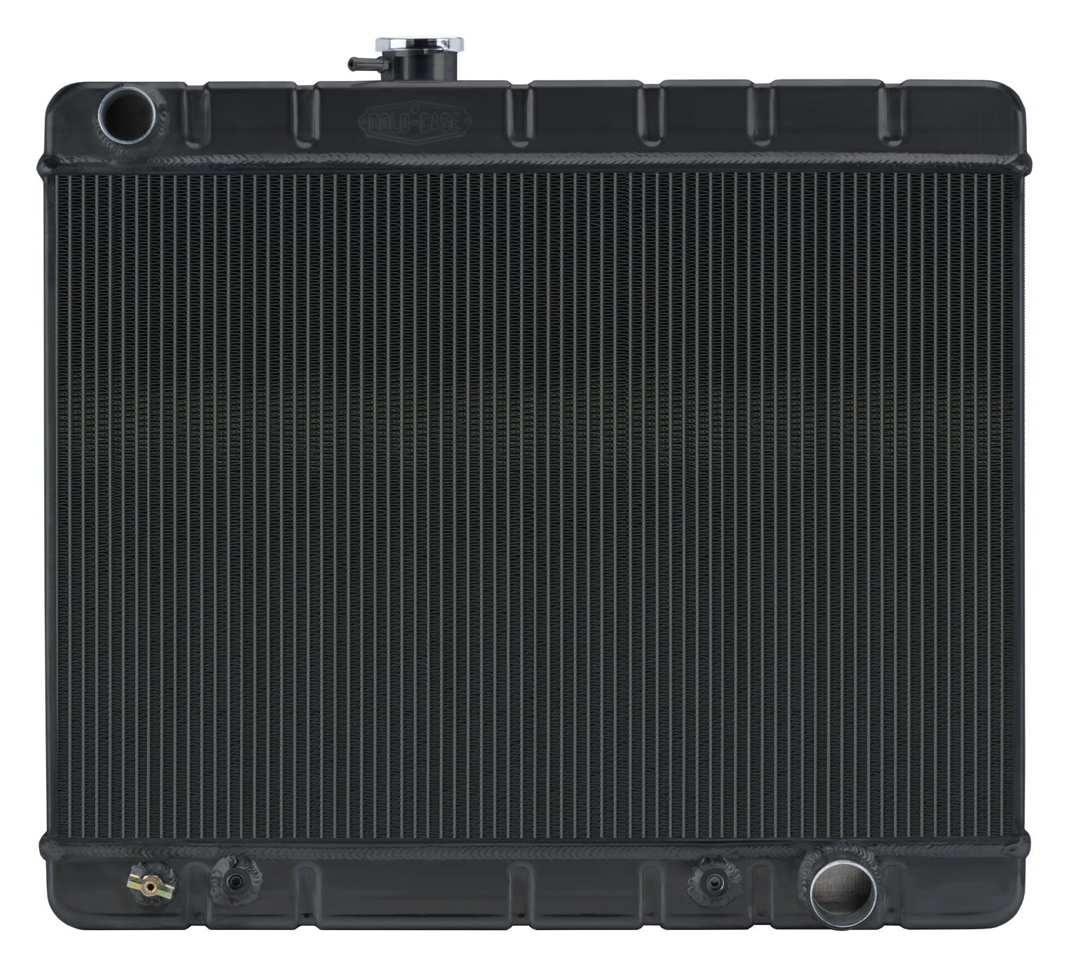 Cold-Case Black Night Rider Series Aluminum Radiator - 25.5 in W x 21.875 in H x 3 in D - Left Side Inlet - Right Side Outlet - Black - Automatic - GM A-Body 1966-67
