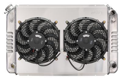 Cold-Case Aluminum Radiator & Fan Kit - 30.188 in W x 19.688 in H x 3 in D - Polished - GM LS-Series - Ford Mustang 1979-93
