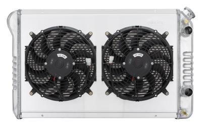 Cold-Case Aluminum LS Swap Radiator w/ Dual 12 in Fan Kit - 32 in W x 18.5 in H x 6.75 in D - Right Side Inlet / Outlet - Polished - GM LS-Series - GM F-Body 1982-92