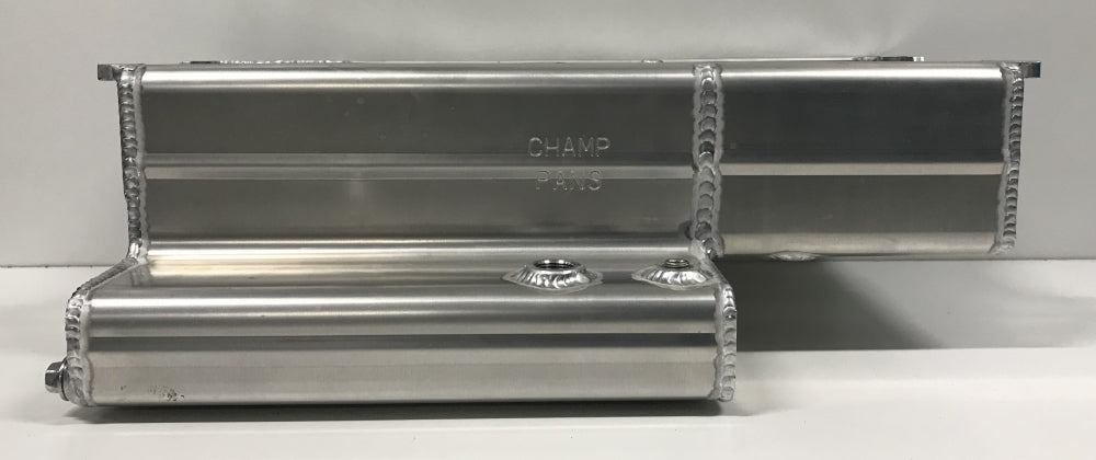 Champ Pans Rear Sump 8 Qt. Aluminum Oil Pan - 6.5 in Deep - 2-Piece Seal - Small Block Chevy