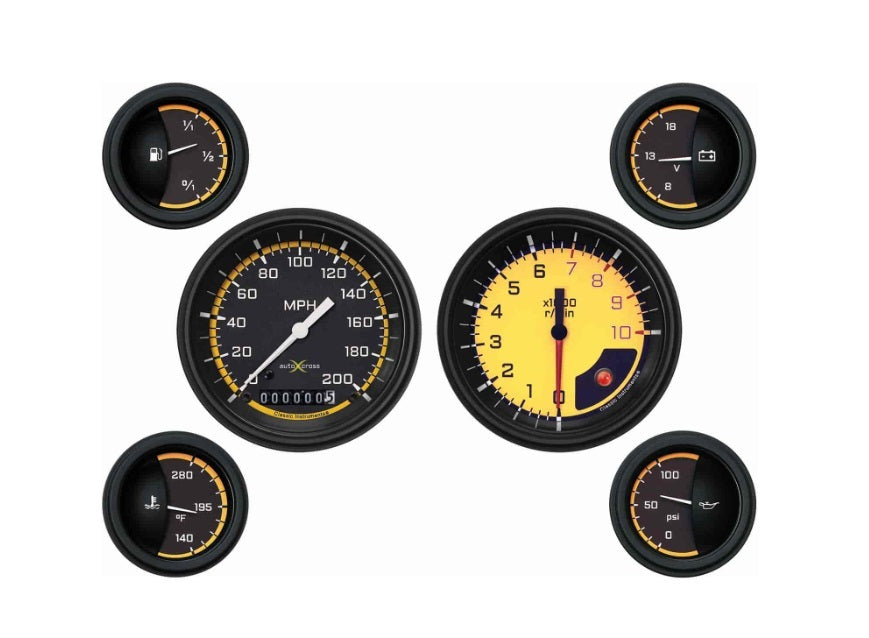 Classic Instruments Auto Cross Gauge Kit - Black / Yellow Face
