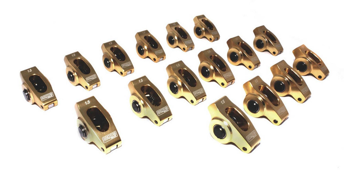 Comp Cams Ultra Gold ARC Aluminum Roller Rocker Arm - 3/8 in Stud Mount - 1.50 Ratio - Gold - Small Block Chevy (Set of 16)