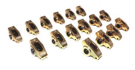 Comp Cams Ultra Gold ARC Aluminum Roller Rocker Arm - 3/8 in Stud Mount - 1.50 Ratio - Gold - Small Block Chevy (Set of 16)