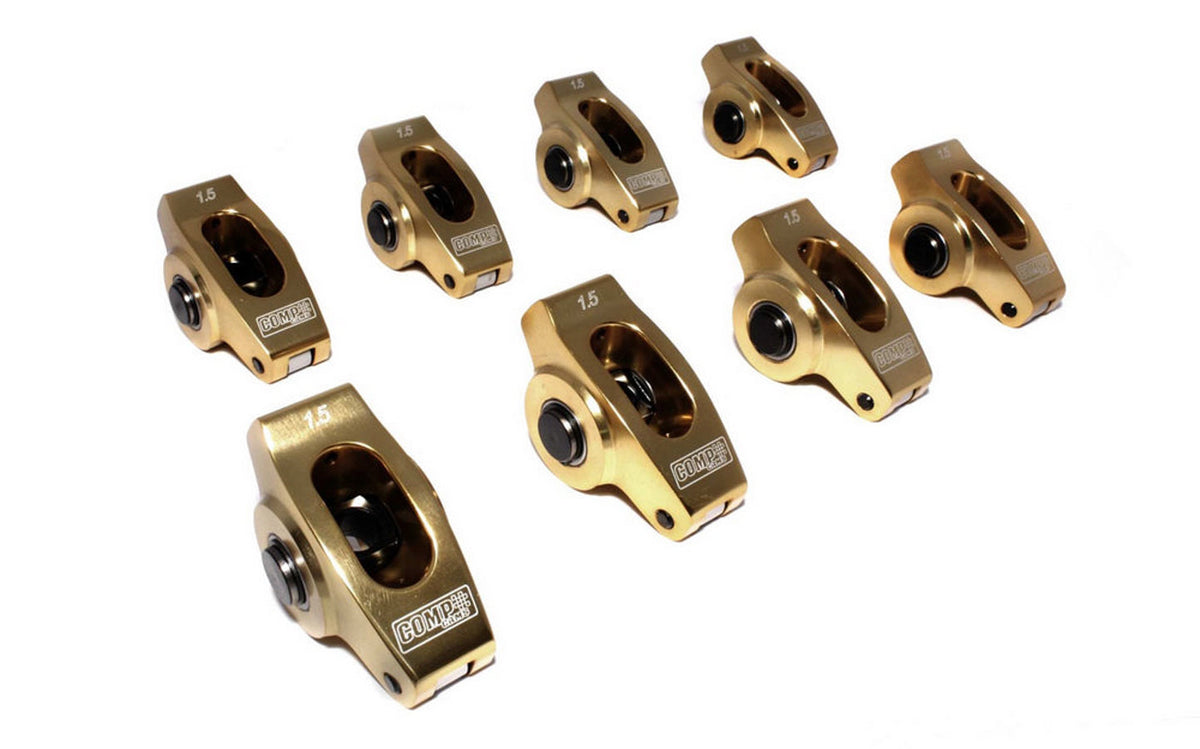 Comp Cams Ultra Gold ARC Aluminum Roller Rocker Arm - 7/16 in Stud Mount - 1.50 Ratio - Gold - Small Block Chevy / GM V6 (Set of 8)