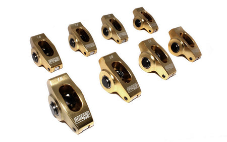 Comp Cams Ultra Gold ARC Aluminum Roller Rocker Arm - 7/16 in Stud Mount - 1.50 Ratio - Gold - Small Block Chevy / GM V6 (Set of 8)