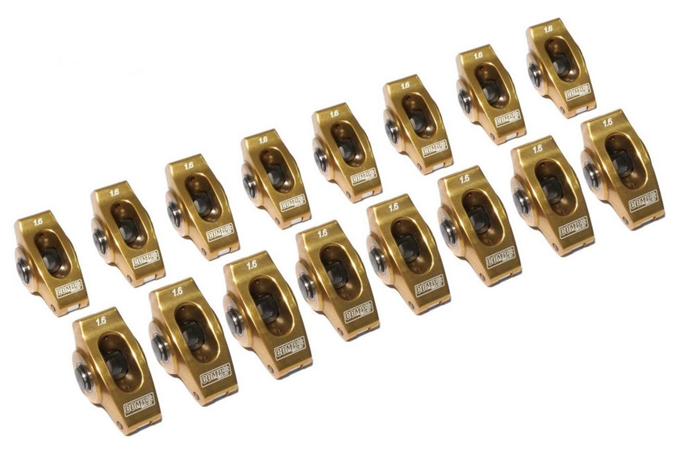 Comp Cams Ultra Gold ARC Aluminum Roller Rocker Arm - 7/16 in Stud Mount - 1.60 Ratio - Gold - Small Block Chevy (Set of 16)