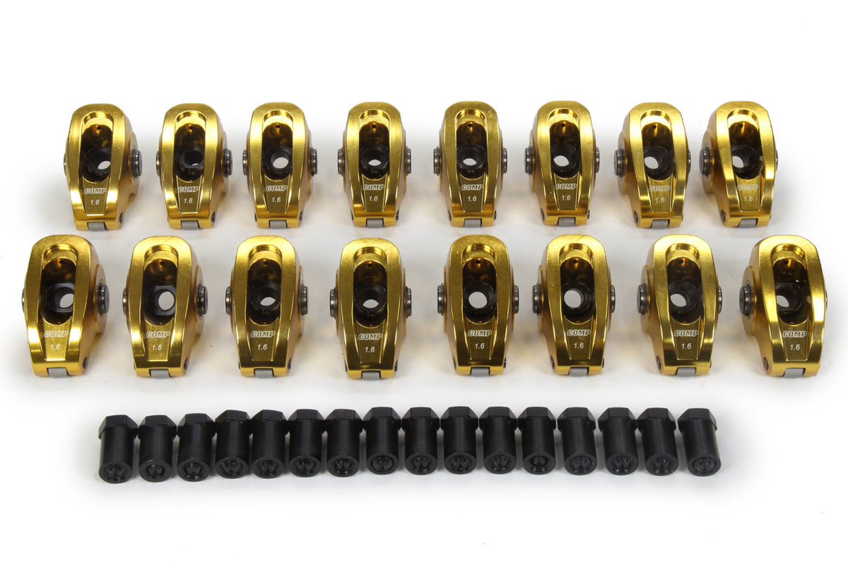 Comp Cams Ultra Gold ARC Aluminum Roller Rocker Arm - 3/8 in Stud Mount - 1.60 Ratio - Gold - Small Block Ford (Set of 16)