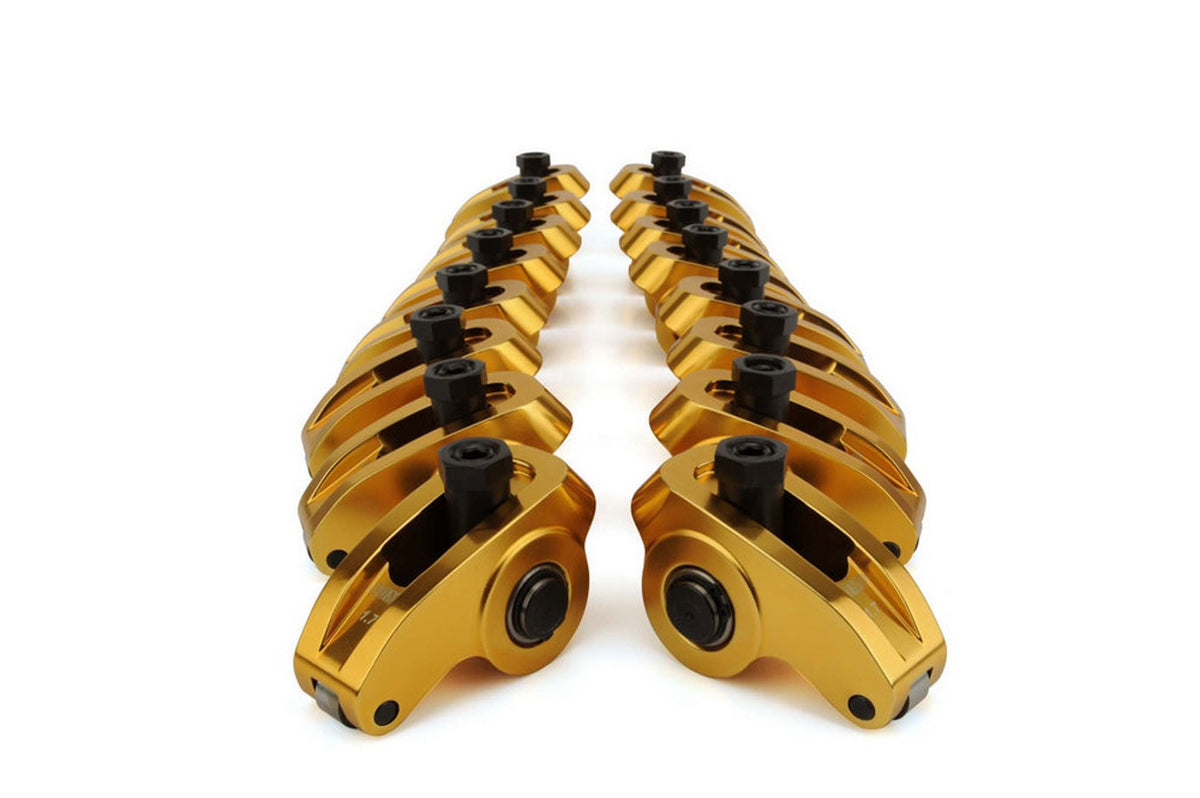 Comp Cams Ultra Gold ARC Aluminum Roller Rocker Arm - 7/16 in Stud Mount - 1.73 Ratio - Gold - Big Block Ford / Cleveland / Modified (Set of 16)