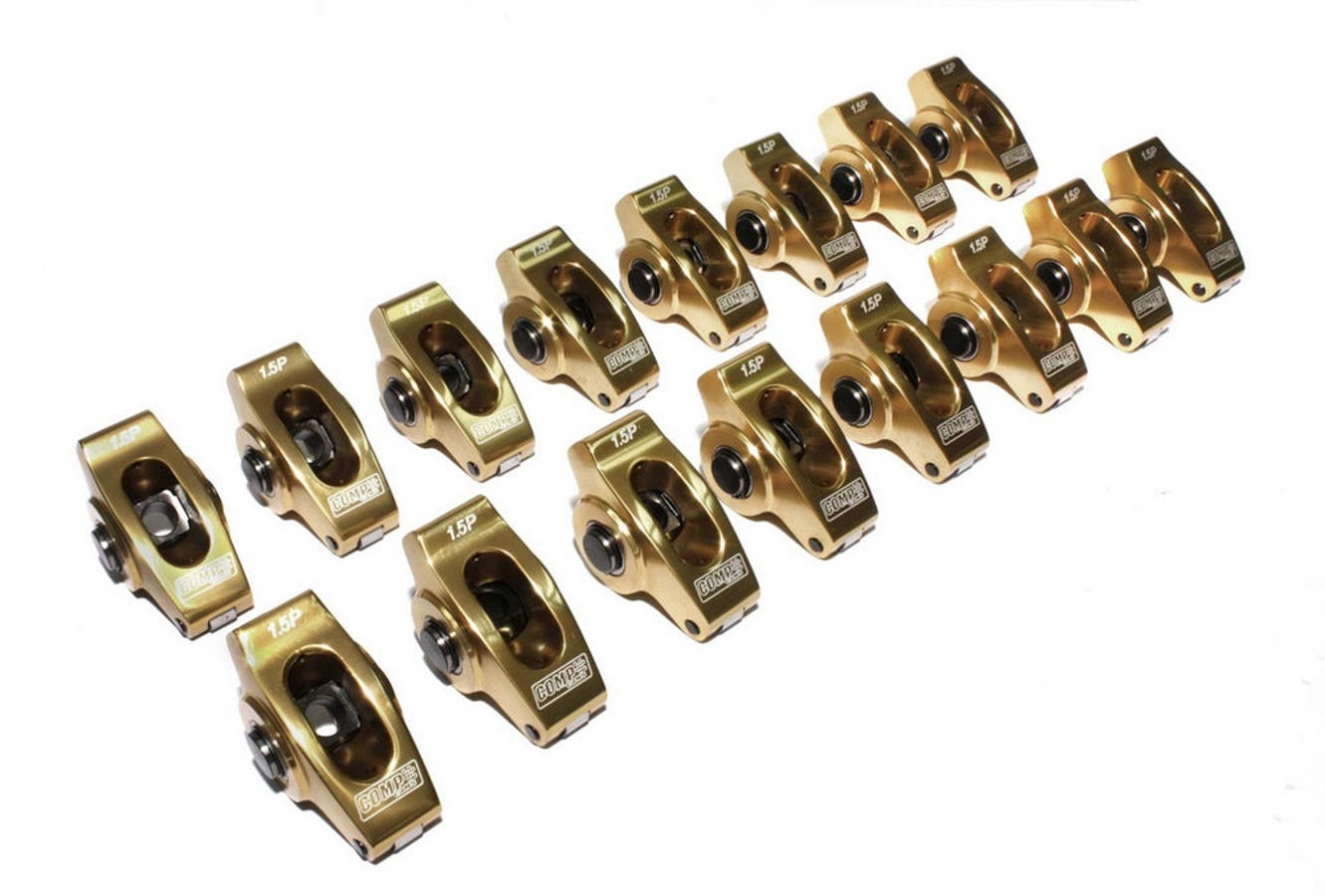 Comp Cams Ultra Gold ARC Aluminum Roller Rocker Arm - 7/16 in Stud Mount - 1.50 Ratio - Gold - Pontiac V8 (Set of 16)