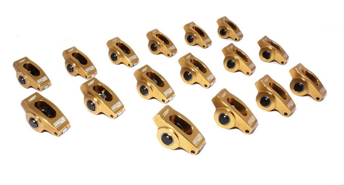 Comp Cams Ultra Gold ARC Aluminum Roller Rocker Arm - 7/16 in Stud Mount - 1.65 Ratio - Gold - Pontiac V8 (Set of 16)