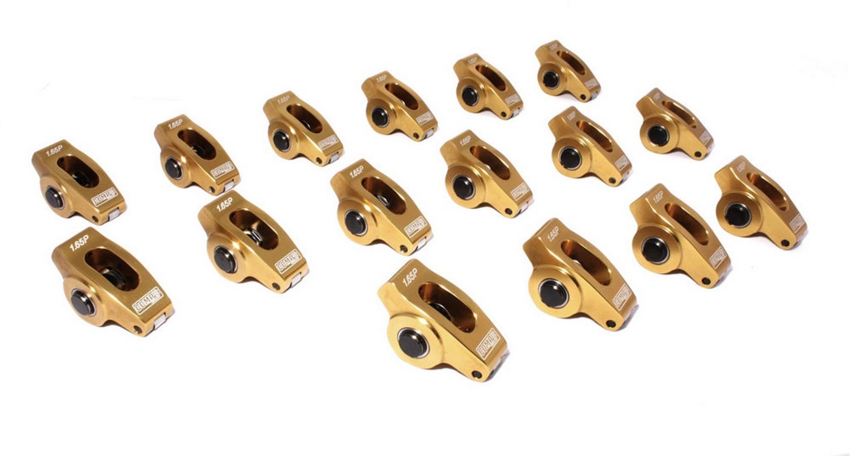 Comp Cams Ultra Gold ARC Aluminum Roller Rocker Arm - 7/16 in Stud Mount - 1.65 Ratio - Gold - Pontiac V8 (Set of 16)