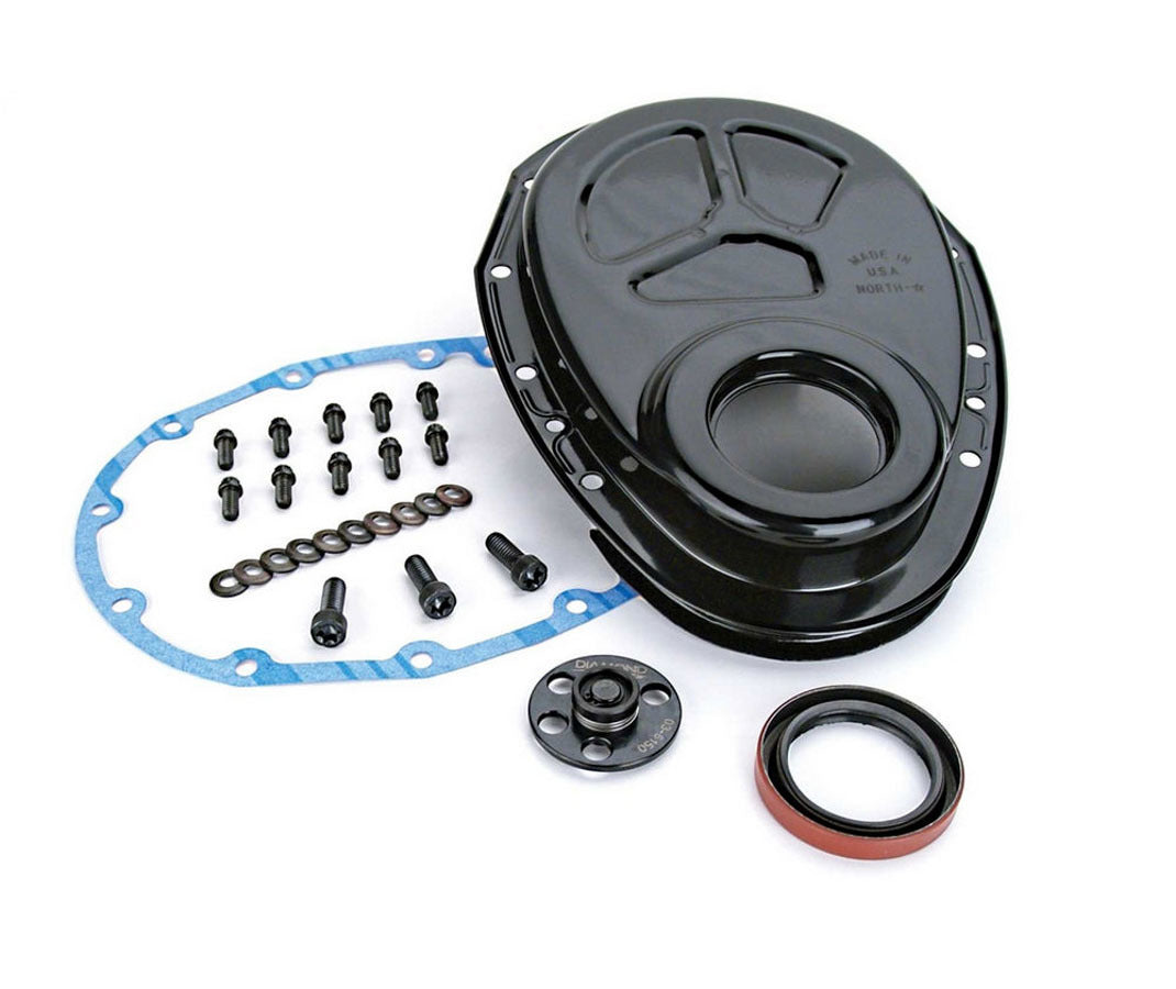 Comp Cams 1-Piece Steel Timing Cover - Black - Small Block Chevy