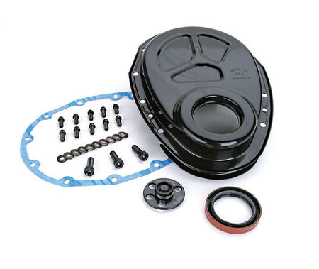 Comp Cams 1-Piece Steel Timing Cover - Black - Small Block Chevy