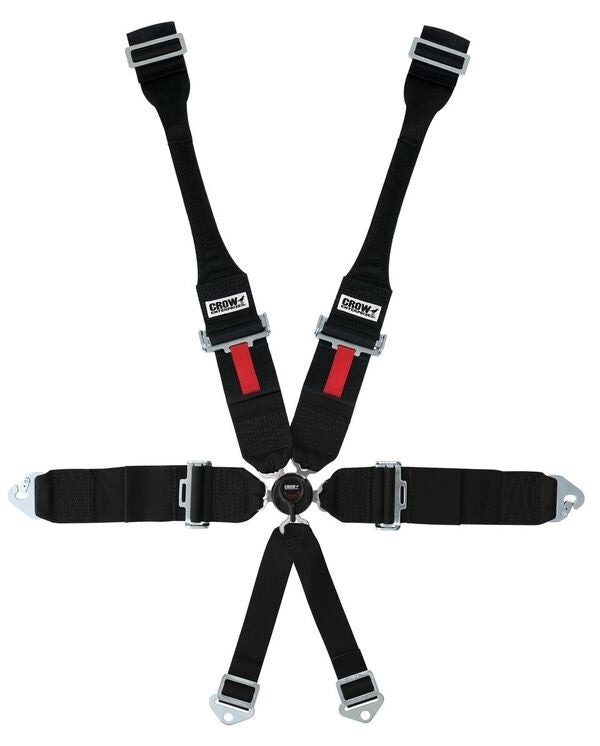 Crow 6 Point Kam Lock Harness - Pull Down Adjust - Clip-In / Wrap Around - Black