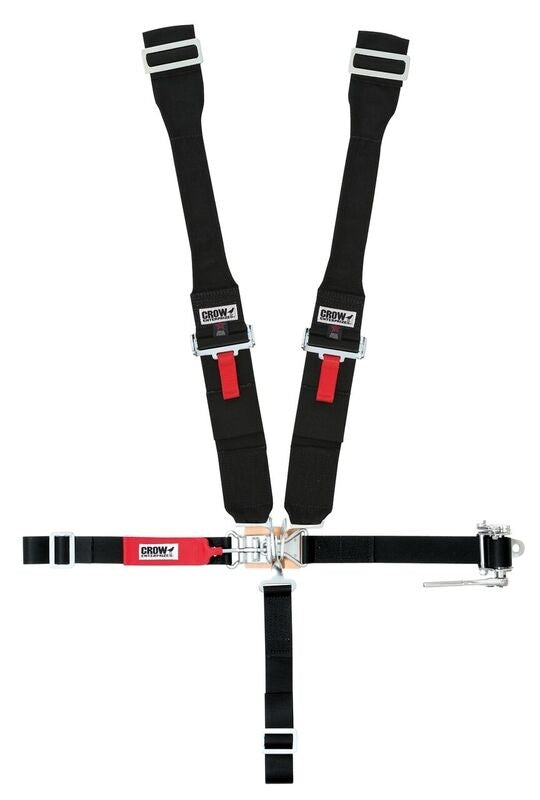 Crow 5 Point Sprint Car Latch & Link Harness w/ Black Hardware - LH Ratchet Adjust - Wrap Around - Black