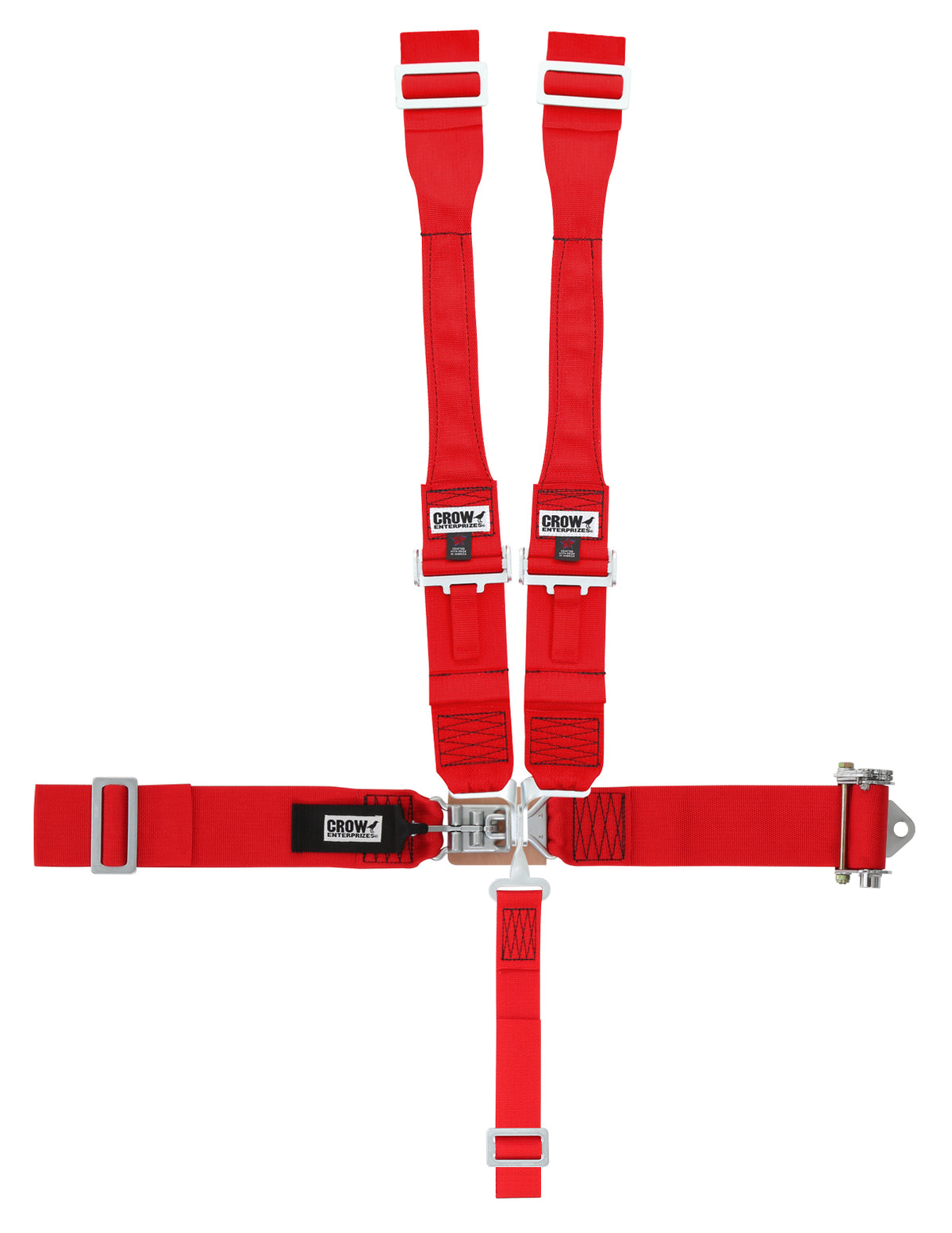 Crow 5-Point Latch & Link Sprint Car Harness - 3 in - Right Hand Ratchet - Red