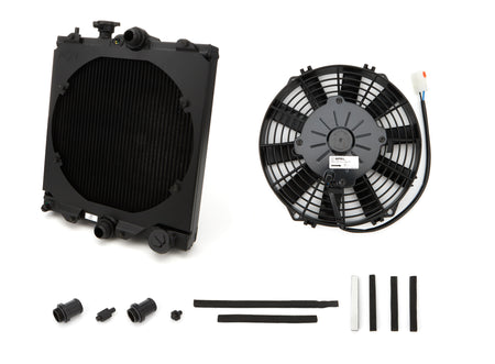 CSF Aluminum Single Pass Half Radiator & Fan Kit - 13.75 in W x 13.625 in H x 1.625 in D - Top Center Inlet - Bottom Center Outlet - Black