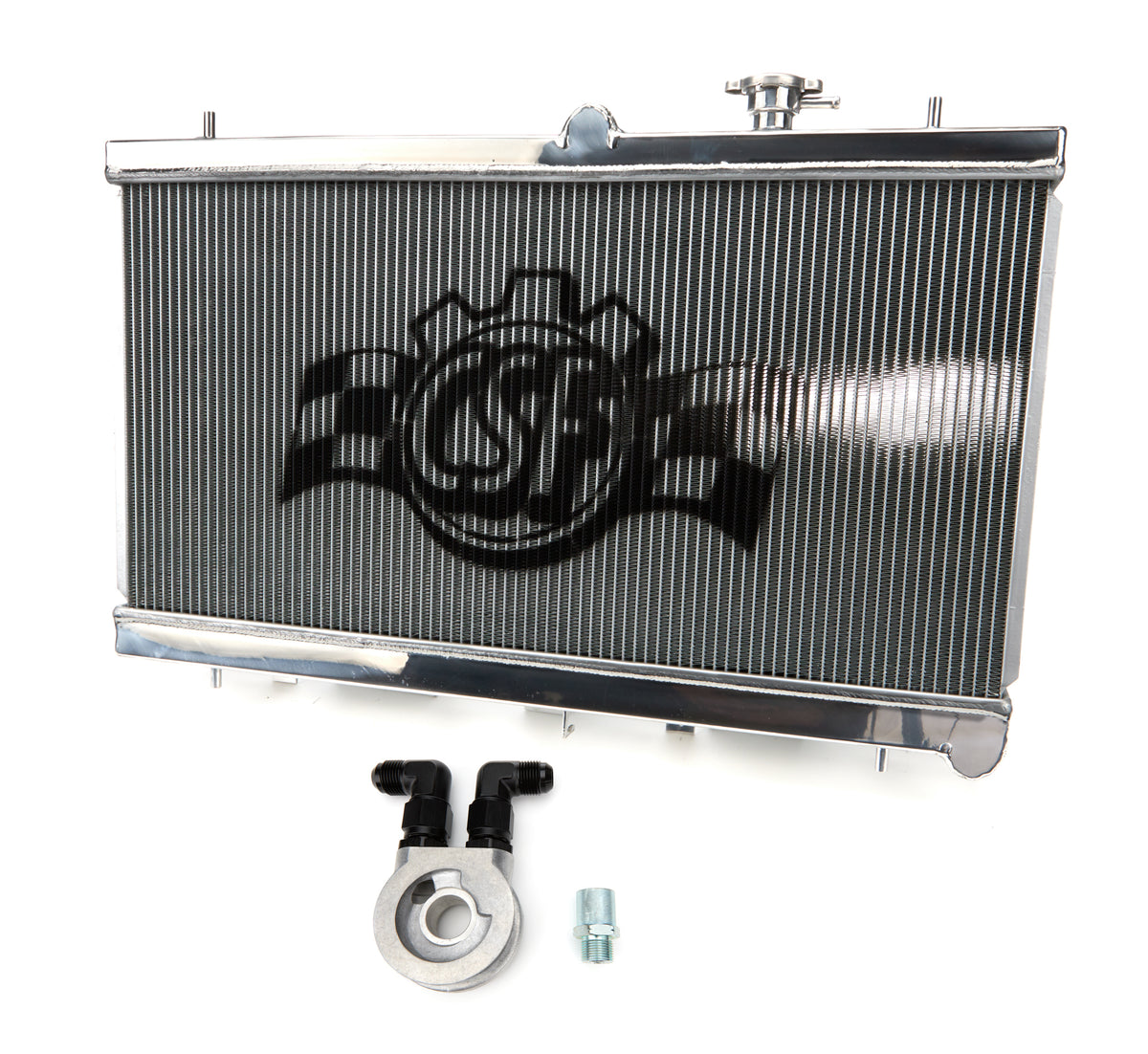CSF Aluminum Radiator w/ Oil Cooler - 27.75 in W x 13.375 in H x 2.375 in D - Polished - Subaru Impreza 2002-07