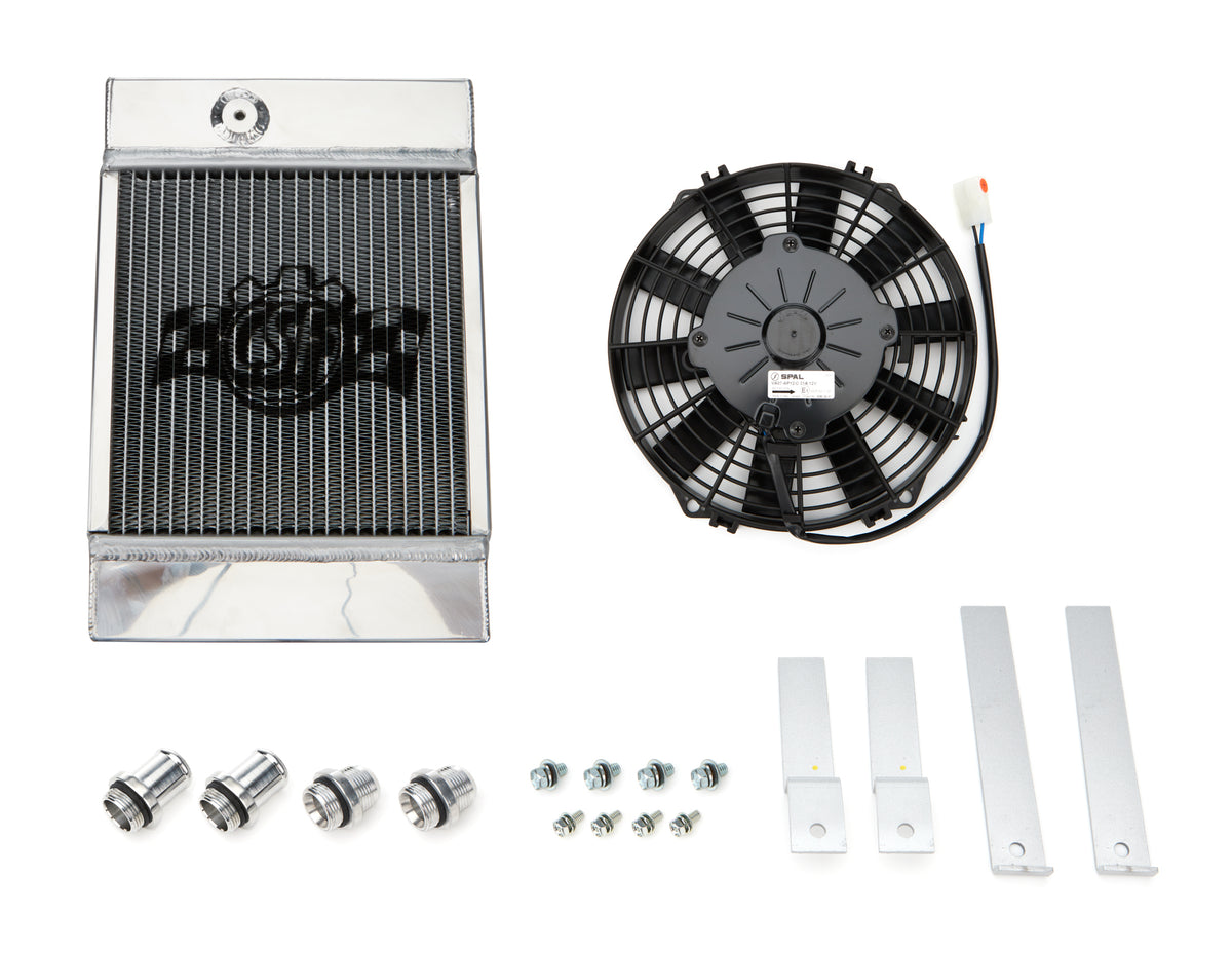 CSF Aluminum Single Pass Drag Race/Tuck Radiator & Fan Kit - 10.5 in W x 14.5 in H x 5.625 in D - Top Center Inlet / Outlet - Polished