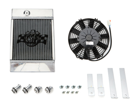 CSF Aluminum Single Pass Drag Race/Tuck Radiator & Fan Kit - 10.5 in W x 14.5 in H x 5.625 in D - Top Center Inlet / Outlet - Polished