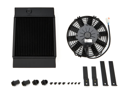 CSF Aluminum Single Pass Drag Race/Tuck Radiator & Fan Kit - 10.5 in W x 14.5 in H x 5.625 in D - Top Center Inlet / Outlet - Black