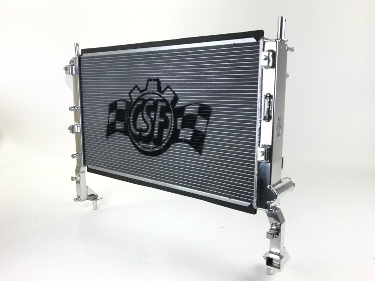 CSF Aluminum Single Pass Radiator - 25.375 in W x 14.313 in H x 1.625 in D - Polished - Ford Ecoboost 4-Cylinder - Ford Mustang 2015-23